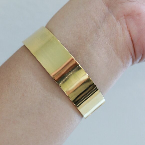 16.8mm Black/Gold with Rhinestone Behive Style Bangle Bracelet Stainless Steel - Picture 5 of 5